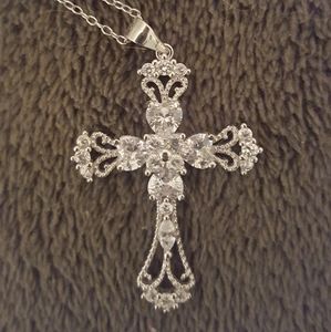White Diamond Simulant Sterling Silver Cross
